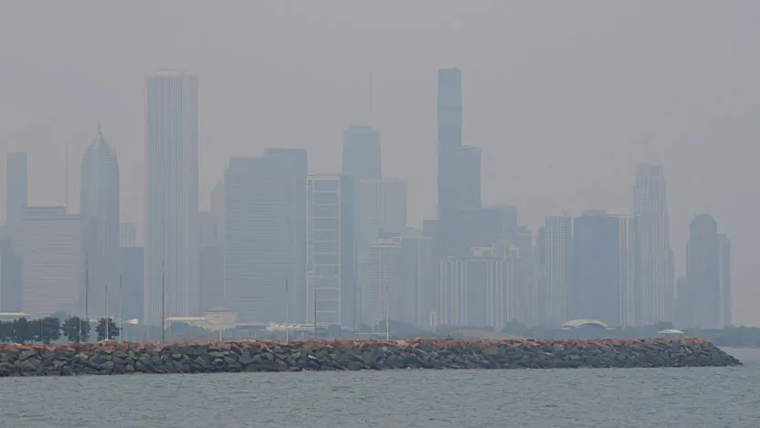 Chicago skyline masked by smoke from Canadian wildfires